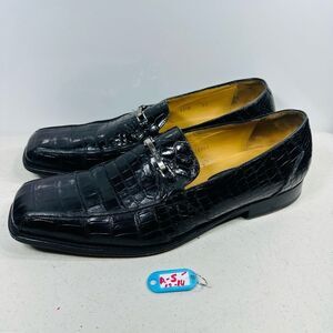 Mezlan Black Crocodile Embossed Loafers